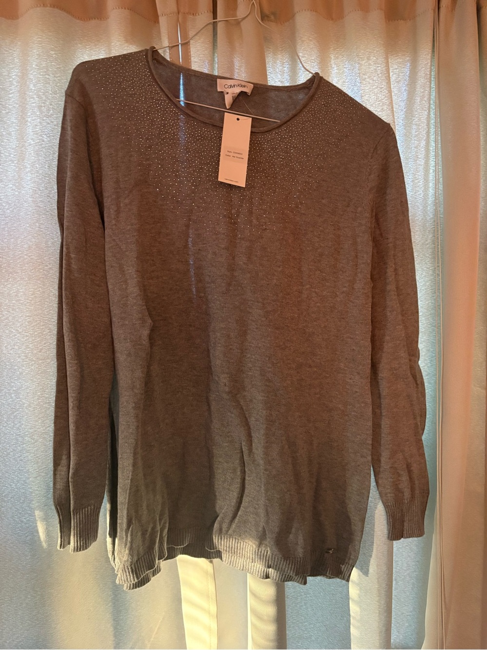 Calvin Klein Women’s Crewneck Sweater with Subtle Stud Detail - Gray